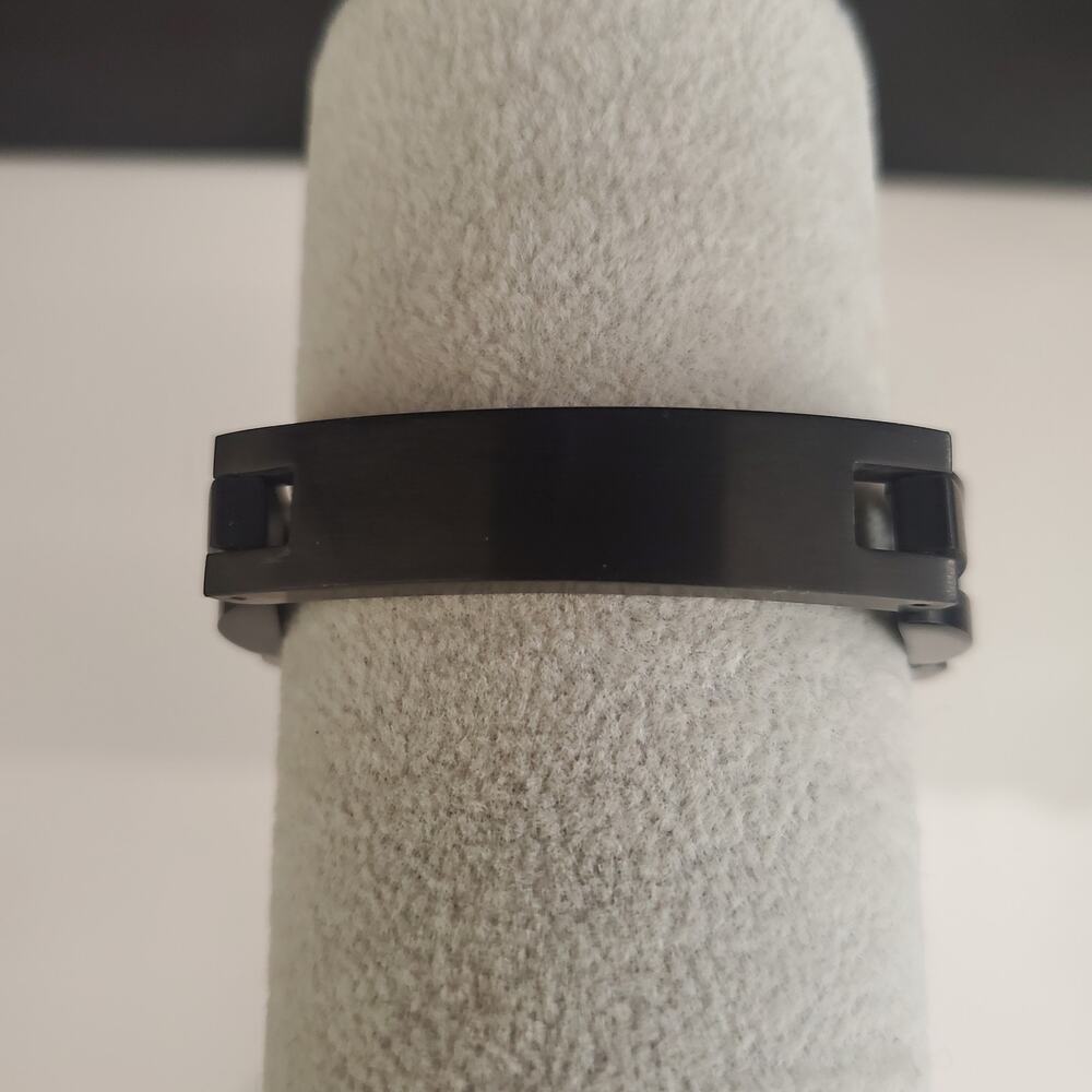 Mens Matte Black Stainless Steel Link ID Bracelet 7.75 Inch Industrial Sleek
